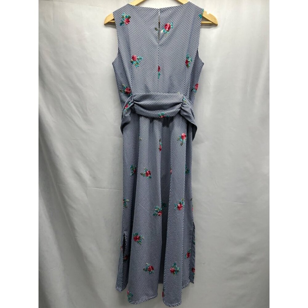 Anne Klein Gingham Floral Embroidered Maxi Dress Women's 6 - Picture 2 of 15